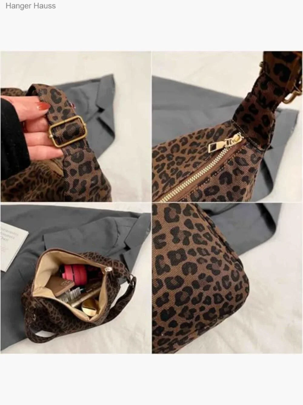 Canvas hobo shoulder bag with zipper, lightweight crossbody purse, daily use